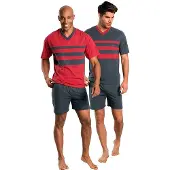 Le jogger Pyjamas kort mörkgrå / röd