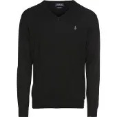 Ralph Lauren för män. 710670789003 V-ringad bomullströja med smal passform svart (L), Casual, Klassisk