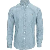 Ralph Lauren för män. 710548538001 Blå Chambrayskjorta med smal passform (M), Casual, Bomull, Denim, Lång ärm