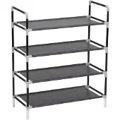 vidaXL Skohylla med 4 hyllor metall och non-woven tyg svart