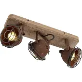 QAZQA Industriell spotlight rostbrun med trä lutbar 3-ljus - Gina