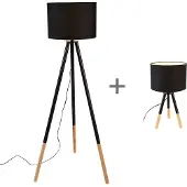 QAZQA Set med bordslampa och golvlampa med svart skärm - Pip