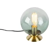 QAZQA Art Deco bordslampa mässing med grönt glas - Pallon