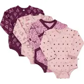 Pippi Baby Omlott Bodies - 4-pack - Mörklila/Rosa m. Tryck - - 50 - Body L/Ä