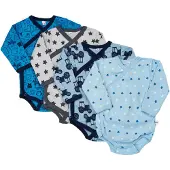 Pippi Baby Omlott-Bodies - 4-pack - Blå/Grå m. Tryck - - 74 - Body L/Ä