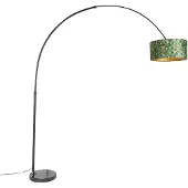 QAZQA Botanisk båglampa svart sammetskärm påfågeldesign 50 cm - XXL