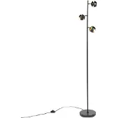 QAZQA Modern golvlampa 3-ljus svart med guldinsida - Buell Deluxe