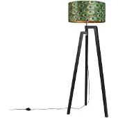 QAZQA Golvlampa stativ svart med skärm påfågeldesign 50 cm - Puros