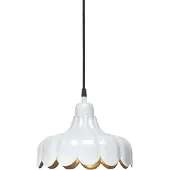 PR Home hängande lampa Wells Small, vit/guld, Ø 24 cm, stickpropp Wells, dimbar, Vitt / opal, Vardagsrum / matsal, Metall, Pendellampa