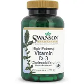 Swanson Health Vitamin D3, Hög styrka, 25 mcg (1 000 IE), 250 Kapslar
