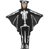 Smiffys Maskeradkläder - Bat Skeleton - Svart/Vit - - 7-9 år (122-134) - Maskeradkläder