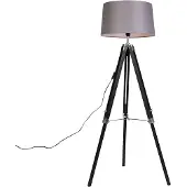 QAZQA Golvlampa Tripod svart med skärm 45 cm linne mörkgrå