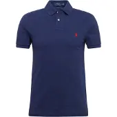 Ralph Lauren för män. 710795080007 Polotröja i marinblå piké med smal passform (M), Casual, Bomull, Kort ärm, Marino