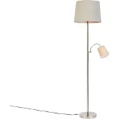 QAZQA Klassisk golvlampa i stål med grå skärm och läslampa - Retro