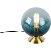 QAZQA Art Deco bordslampa mässing med oceanblått glas - Pallon