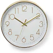 Nedis Väggklocka | Diameter: 300 mm | Plast | Guld / Vit