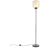 QAZQA Design golvlampa svart med bärnstensglas - Qara