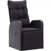 vidaXL Liggande trädgårdsstol och kudde Poly Rattan Black 46066