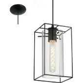 Eglo LONCINO hänglampa i svart med rökfärgad lampskärm i glas