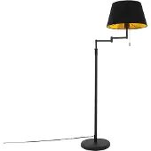 QAZQA Golvlampa svart med svart skärm och justerbar arm - Ladas Deluxe