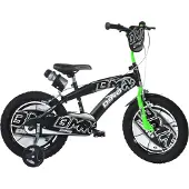 Kubisport Barncykel 16 tum BMX Svart Stödhjul Broms Dino Bikes