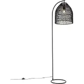 QAZQA Rustik golvlampa svart med rotting - Sam