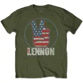 Ginza.se John Lennon: Unisex T-Shirt/Peace Fingers US Flag (Military Green) (Large)