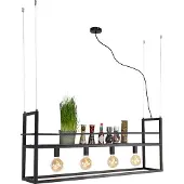 QAZQA Industriell pendellampa svart med hylla stor 4 lampor - Cage Rack