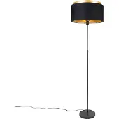 QAZQA Modern golvlampa svart med guld dubbelskärm - Parte