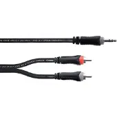 Cordial 14857 Teleplugg / RCA Audio Y-adapter [1x Teleplugg 3.5 mm - 2x RCA-hane] 5 m Svart PVC-mantel, Tvillingkabel