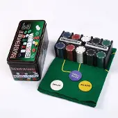 24.Se Pokerset med 200 marker, kortlekar och pokerduk i aluminiumväska