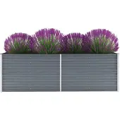 vidaXL Odlingslåda upphöjd galvaniserat stål 240x80x77 cm grå