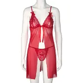 Nortie Gro Babydoll i Röd Spets Set - Röd - One size - Röd