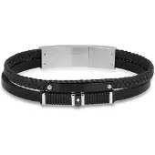 Ace of Spades svart armband med platta läder/stål SSLB-110
