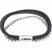 Silver Bar Staffan armband stål-läder 7667