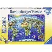 Ravensburger Pussel 200 bitar Världskarta m landmärken
