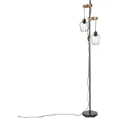 QAZQA Rustik golvlampa svart med trä 2-ljus - Stronk
