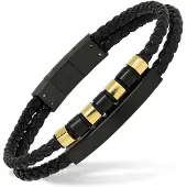 Ace of Spades svart armband med platta läder/stål SSLB-117GP