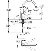 GROHE BauCurve köksblandare med ettgrepp c-spout hög pip samt 3/8 flexibla anslutningsslangar