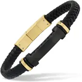 Ace of Spades svart armband med platta läder/stål SSLB-115GP