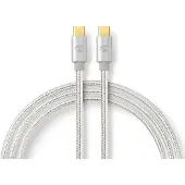 Nedis USB-kabel | USB 2.0 | USB-C(tm) Hane | USB-C(tm) Hane | 100 W | 480 Mbps | Guldplaterad | 2.00 m | Rund | Flätad / Nylon | Silver | Kartong med täckt fönster