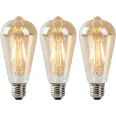 LUEDD Set med 3 E27 LED-lampor ST64 guld med skymningssensor 4W 400lm 2200K