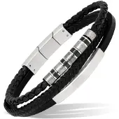 Ace of Spades svart armband med platta läder/stål SSLB-109