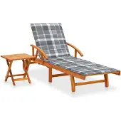 vidaXL Solsäng med bord och dyna massivt akaciaträ