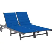 vidaXL Solsäng för 2 med dyna grå massivt akaciaträ
