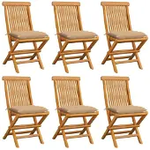 vidaXL Trädgårdsstolar med beige dynor 6 st massiv teak