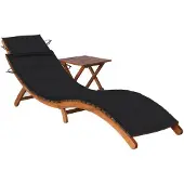 vidaXL Solsäng med bord och dyna massivt akaciaträ