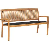 vidaXL Stapelbar trädgårdsbänk med dyna 159 cm massiv teak