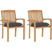 vidaXL Trädgårdsstolar 2 st med antracita dynor massiv teak