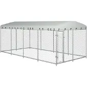 vidaXL Hundgård med tak för utomhusbruk 7,6x3,8x2,3 m